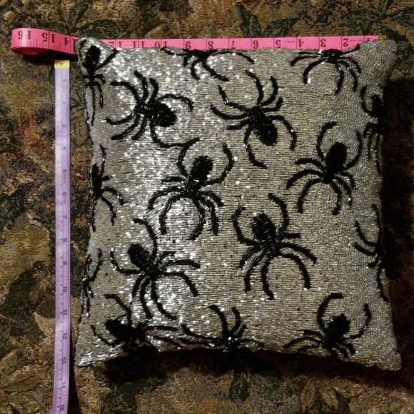 Vintage, hand beaded glass spiders & sparkly glass beads cushion, Noir Night - Picture 10 of 15